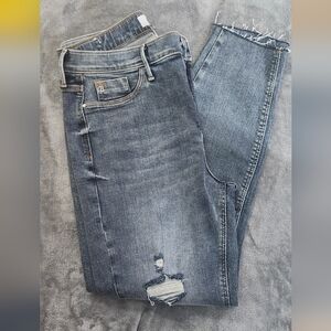 River Island Charcoal Distressed High Rise Skinny Jeans Raw Hem Size 14S